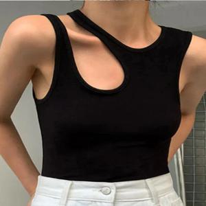 여성용 블랙 티셔츠 라운드 넥 민소매 솔리드 미니멀리스트 스키니 티셔츠 여성 여름 의류 패션