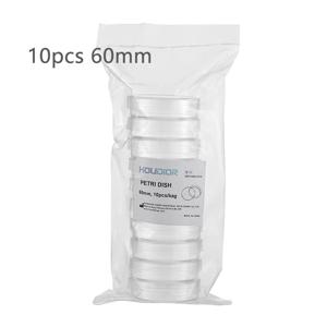10PCS 60mm 투명 페트리 접시는 미생물 세포 플라스틱 투명 멸균 화학 기구에 적합한 가격입니다.