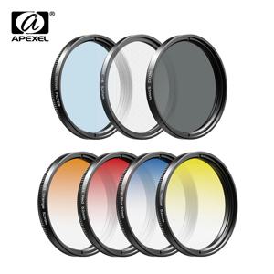 APEXEL HD 광학 카메라 렌즈, 니콘, 캐논, 소니, 아이폰용, UV 등급, 블루, 레드 컬러 필터, CPL ND, 스타 필터, 0.45x, 52mm