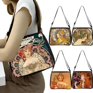 숫자로 유화 Alphonse Maria Mucha 인쇄 숄더 백 숙녀 핸드백 인과 여행 토트 백 패션 쇼핑백