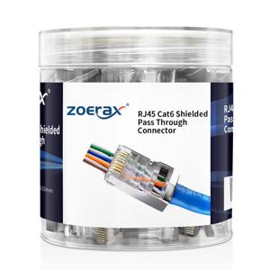 ZoeRax 100pcs 차폐 RJ45 CAT5 CAT6 패스 스루 커넥터-모듈러 플러그 금도금 3 프롱 8P8C 이더넷 끝 1.1mm