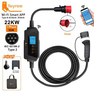 Feyree 22KW 32A 3상 Type2 휴대용 EV 충전기 Wi-Fi APP 제어 EVSE 충전 박스 전기 자동차 충전기 용 충전 스테이션