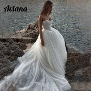 맞춤형 심플 얇은 명주 그물 A 라인 웨딩 드레스, 스트랩리스 구김 할로우 아웃 코르셋 상의, 신부 가운, 스윕 트레인 2025