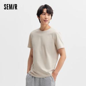 Semir 2024 반팔 티셔츠 남성 봄 신작 퓨어 코튼 바닥 셔츠 단순 통근 캐주얼 탑 솔리드 컬러 라운드 넥
