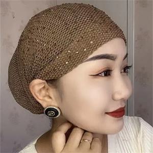 통기성 메쉬 다이아몬드 터번 모자 탄성 여성 여름 레이스 헤드 커버 모자 이슬람 Headscarf 보닛 레이디 탈모 모자