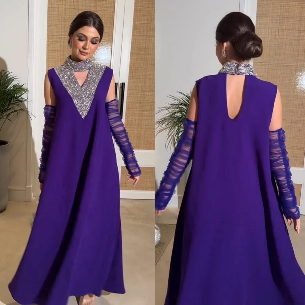 Jiayigong 맞춤형 비즈 드레이프, 연예인 A 라인 하이 칼라, 맞춤식 가운, 긴 드레스