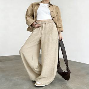 여성 바지 및 트라우저 캐주얼 바지 포켓 3D 자카드 와이드 레그 다용도 롱 트라우저 여성 패션 풀렝스 팬츠