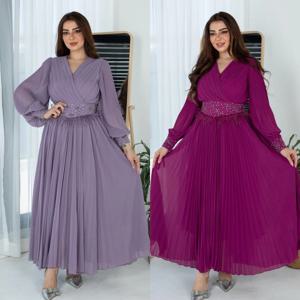 맞춤형 시폰 스팽글 비즈 깃털 구김, 약혼 A라인 V넥, 맞춤형 가운, 미디 드레스