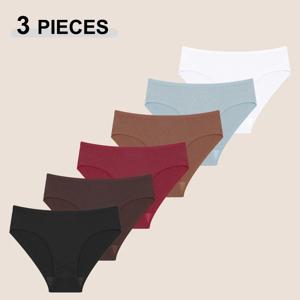 3PCS/세트 면 팬티 여성용 브리프 자카드 디자인 여성 팬티 섹시한 여성 속옷 단색 속옷 S-XL