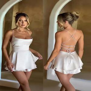 2024 여름 새로운 섹시 슬림핏과 슬림 오프 백 솔리드 컬러 서스펜디드 드레스와 바지