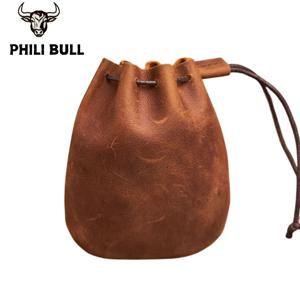 정품 가죽 동전 지갑 남성 여성 빈티지 작은 동전 지갑 하드 가죽 머니 포켓 Drawstring 보관 가방