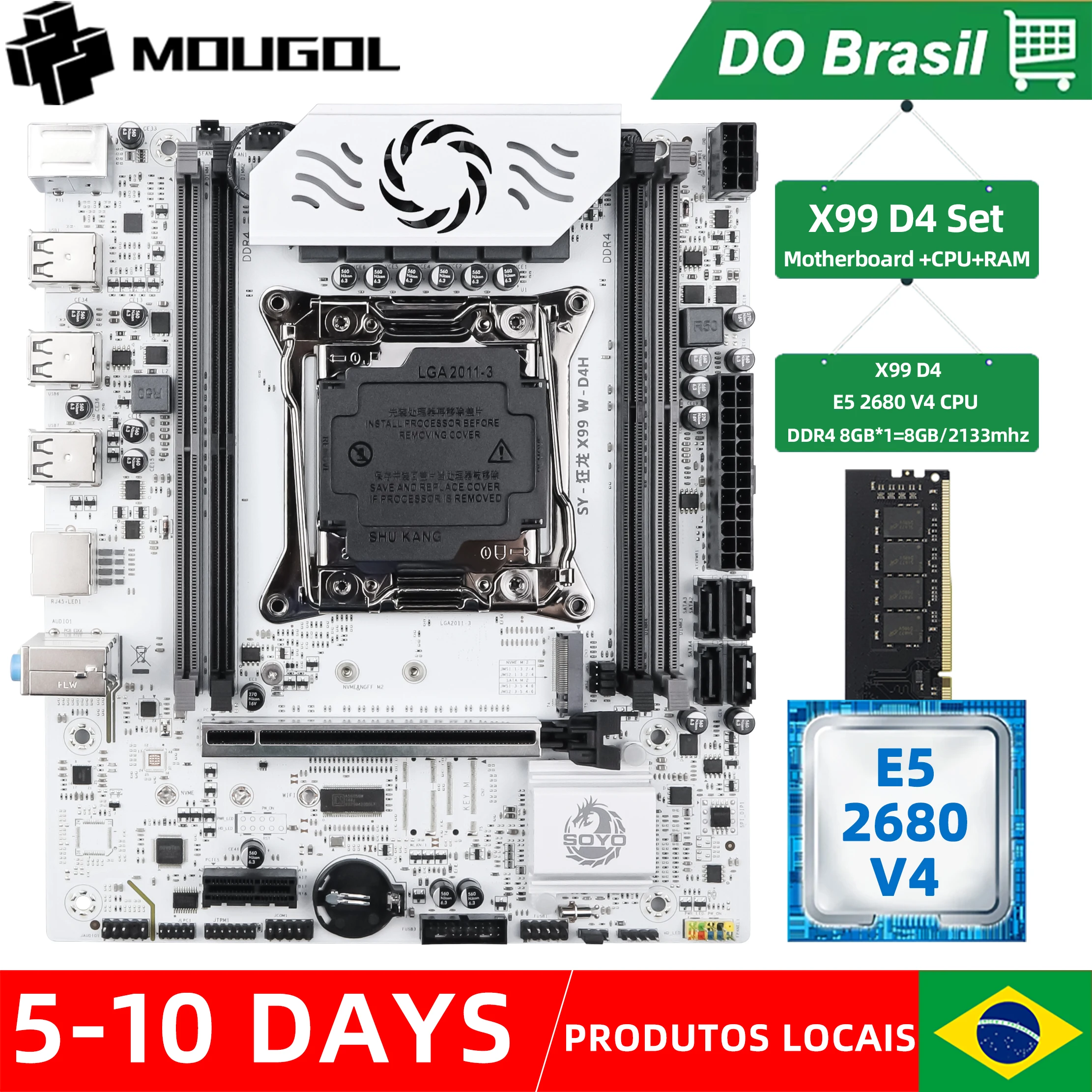 MOUGOL X99 LGA 2011-3 XEON X99 마더보드(인텔 E5 2680 v4 포함) 1*8GB(8GB) DDR4 2133MHZ 메모리 콤보 키트 세트 M.2 NVME