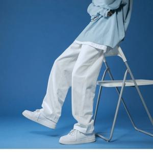 남성용 루즈한 데님 바지, 흰색 청바지, 중립 스트레이트 바지, 와이드 청바지, 스트리트웨어, 캐주얼, 남녀공용, 베이지 청바지