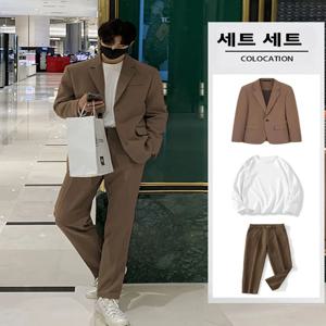 가을 신상 캐주얼 브리티시 스타일 남성 정장 세트 웨딩 신랑 3피스 세트 슬림핏 비즈니스 캐주얼 루즈핏 폴리에스터 원단