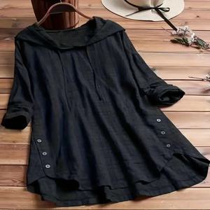 플러스 사이즈 여성용 캐주얼 후드 셔츠, 체크 무늬 프린트 긴팔 풀오버, 루즈한 다목적 셔츠, 1XL-5XL, 용수철 가을