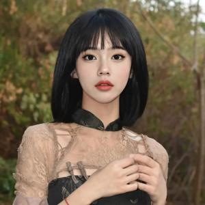 여성용 합성 섬유 가발, 짧은 BOBO 블랙 에어 앞머리, 소녀 짧은 스트레이트 천연 고온 실크 풀 헤드 커버, 패션