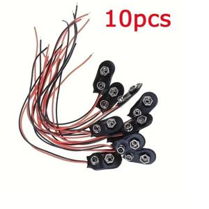 10개 9V 배터리 클립 블랙 레드 2선 케이블 연결 커넥터 버클 9볼트 배터리 클립 커넥터 배터리 홀더