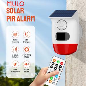 야외용 태양광 알람 PIR 적외선 모션 센서 120dB 사이렌 소리 조명 방수 보안 경보기 (마당용)