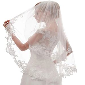 여성용 짧은 2단 60/80 cm 레이스 웨딩 신부 베일 빗 포함 2겹 신부 베일