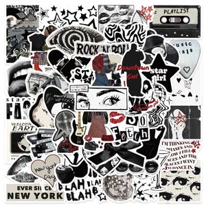 50Pcs 90s 00s 레트로 흑백 Y2K 소녀 스티커 다운타운 소녀 스티커 노트북 수하물 기타 스케이트 보드 비닐 데칼