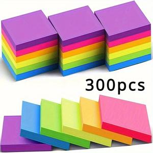 300개/600개 세트의 6가지 색상의 무지 형광색 포스트잇 메모지는 학생들의 숙제에 적합하며, 여러 번 붙였다 떼었다 할 수 있습니다.