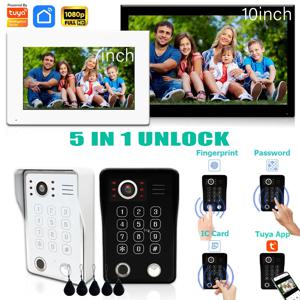 ANIELO 지문 잠금 해제 5IN1 초인종 비디오 인터콤 시스템 홈 도어폰 Tuya Smart 1080P 터치 모니터 보안 보호