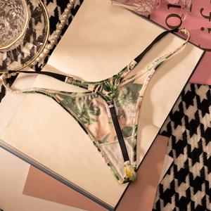 아이스 실크 로우 웨이스트 여성용 G 스트링 레오파드 플라워 팬티 섹시 브리프스 T백 속옷 여성 란제리 사이즈 S-XL