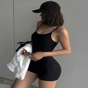 솔리드 백 레스 탱크 바디 슈트 섹시한 핫 캐미솔 탑 점프 슈트 여성 Bodycon 여름 블랙 민소매 슬림 Rompers Y2k 의류