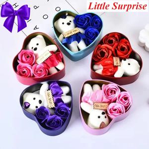 발렌타인 데이 곰 장미 선물 상자 로맨틱 꽃 곰 꽃다발 웨딩 생일 파티 장식 여자 친구를위한 홈 장식 선물