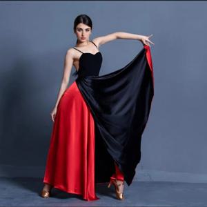 레드 라틴 댄스 스커트 여성 성인용 벨리댄스 하프 스커트 라지 스윙 스커트 어린이 카니발 마스크드레스 의상 클라우드 시옌