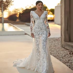 Customzie 섹시한 웨딩 드레스 레이스 반투명 긴팔 인어 웨딩 드레스 vestidos de novia