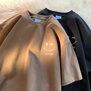 여름 유행 간단하고 세련된 프린트 반팔 티셔츠 여성과 소년 같은 느슨한 캐주얼 대형 탑