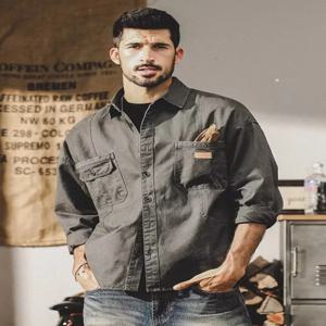 레트로 워싱 퓨어 컬러 워크셔츠 남성 루즈핏 3D 포켓 스프링 2026 신상 통기성 흡한속건 긴팔