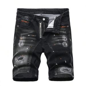 여름 찢어진 반바지 청바지 남성 데님 반바지 바지 스트레이트 스트레치 캐주얼 멋진 얇은 무릎 길이 패션 브랜드 데일리 바지