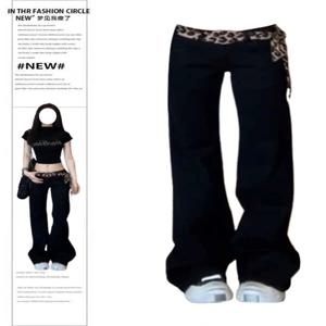 여성 다크 아카데미아 한국 슬림 하라주쿠 Y2K 로우라이즈 데님 플레어 팬츠 2000년대 K팝 벨보텀 롱 트라우저 아비 블랙 진