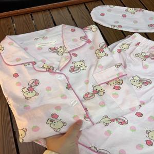 면 소재 여성용 반팔 홈웨어 세트 여름용 가볍고 편안한 만화 프린트 커플 잠옷