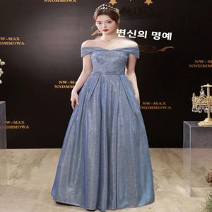 반짝이는 이브닝 드레스 2025 신상 원숄더 럭셔리 슬림핏 고급 호스티스 행사 드레스 우아한 미드웨이스트 A라인 스커트