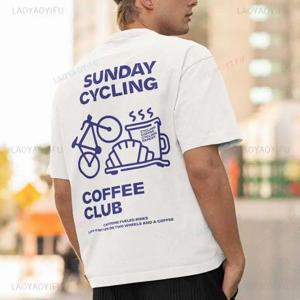 Sunday Cycling Coffee Club 그래픽 T 셔츠 남여 여성 남자 여름 자전거 고품질 코튼 티셔츠 클래식 통기성상의