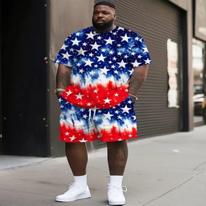 2025 여름 큰 사이즈 남성 의류 3D 프린팅 반팔 상의 반바지 투피스 세트 야외 캐주얼 티셔츠 드로스트링 반바지