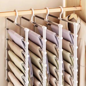 접이식 바지 걸이 다층 미끄럼 방지 클립 바지 보관을위한 공간 절약형 옷장 주최자 접이식 교수형 시스템