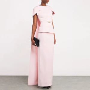 핑크 여성 이브닝 가운 칼집 공식 파티 드레스 반팔 사우디 드레스 바닥 길이 구슬 장식 댄스 파티 드레스와 목도리