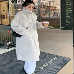 여성용 중간 길이 퍼 코트 2025 가을 겨울 신상 한국 스타일 방수 밍크 벨벳 두꺼운 아우터 재킷