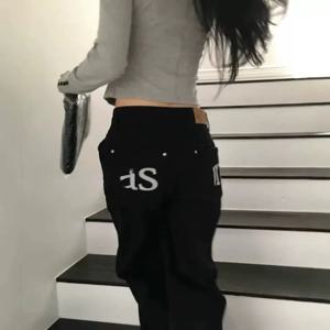 하이웨이스트 루즈핏 스트레이트 진 여성 아손 캐주얼 코튼 트라우저 플러스 사이즈 롱 팬츠 10대 여름 패션