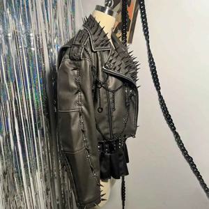 그런지 사이버 체인 하라주쿠 E-Girls 에모 트렌디 코트 스파이크 스터드 리벳 고스 빈티지 Y2K PU 레더 재킷 펑크 록 고딕