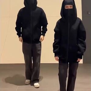 남성과 여성 발라크라바 Y2K 고딕 하라주쿠 겨울 신상품 더블 후드 티셔츠 남성용 후드 마스크 지퍼 스포츠웨어