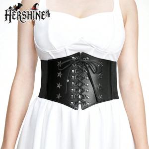 HERSHINE 여성 패션 블랙 스타 장식 탄성 와이드 허리 벨트, Y2K 고딕 하라주쿠 스타일 드레스 액세서리, 봄, 여름