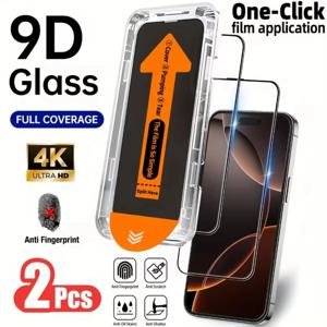 아이폰 17 16 15 14 13 12 11Pro Max Air Mini 16e용 HD 클리어 강화유리 스크린 보호필름 2개, 원클릭 설치