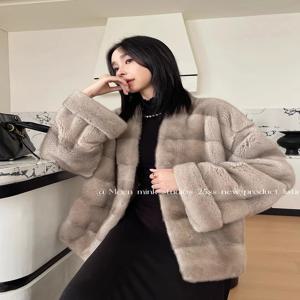 HDHOHR 2025 100% 리얼 밍크 퍼 코트 여성 패션 필수품 천연 밍크 퍼 코트 따뜻하고 두꺼운 겨울 외투 밍크 퍼 재킷