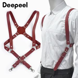 디피엘 2.5cm 폭 가죽 남성용 멜빵 2개 클립 후크 조절 스트랩 하네스 남성용 멜빵 성인 코스튬 멜빵 조크스트랩