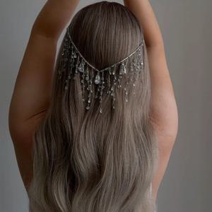 여성용 라인스톤 태슬 헤어밴드 1개 - 폭포 디자인의 반짝이는 신부 헤어 액세서리, 공주 스타일